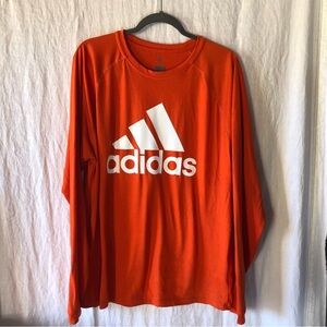ADIDAS Mens big logo essentials long sleeve athletic stretchy top orange Size L